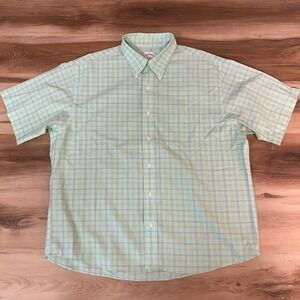 Brooks Brothers Shirt Mens Large Green Plaid Short Sleeve Button Down Non Iron
